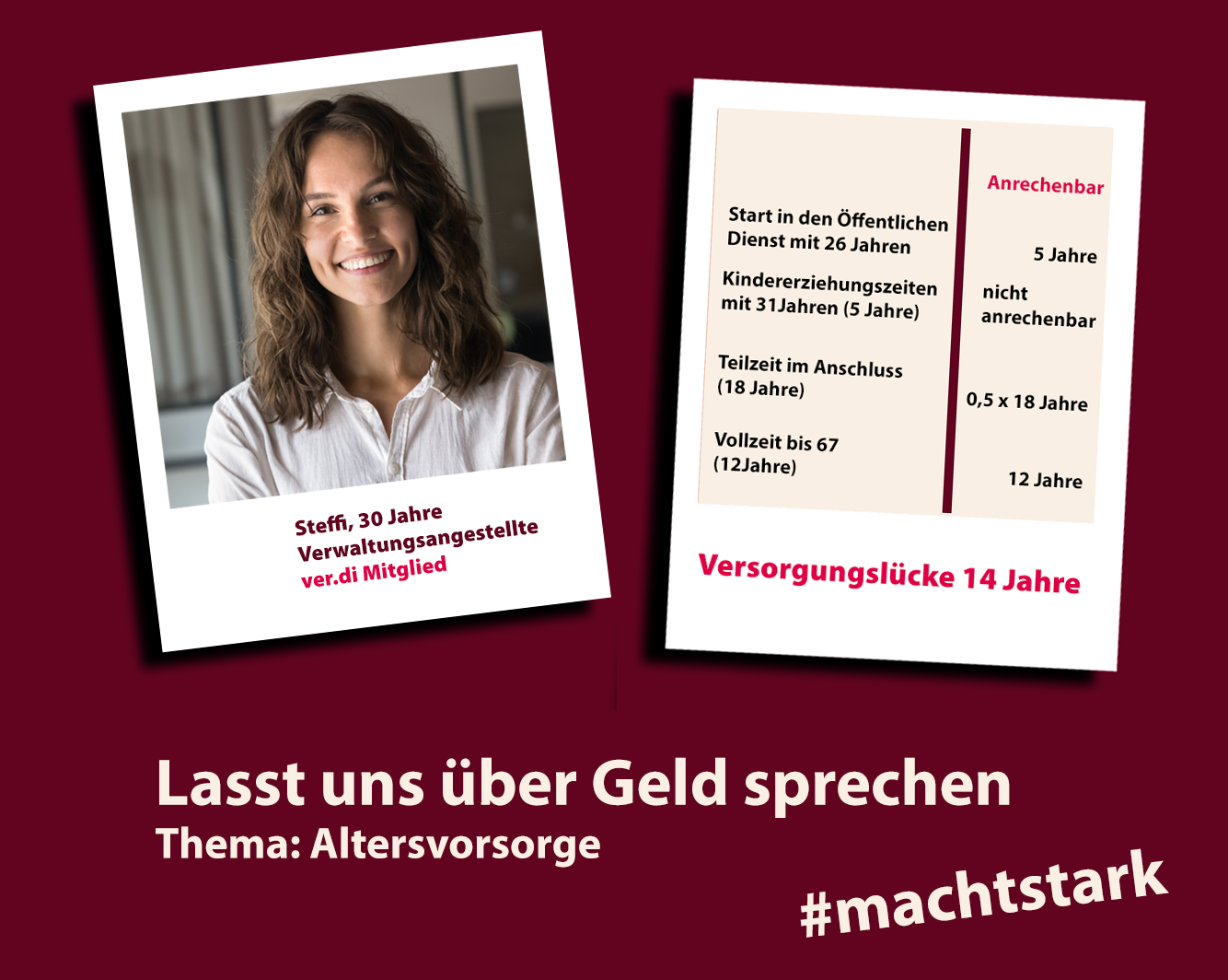 © AdobeStock: EwaStudio Steffi, 20 Jahre, Verwaltungsangestellte hat durch Teilzeit und Kindererziehungszeiten eine Vorsorgelücke von 9 Jahren © AdobeStock: EwaStudio