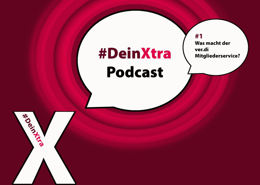 #1 Das Bild zeigt ein Signet für den #DeinXtra Podcast, das illustrieren soll, dass im Podcast gesprochen und gesendet wird.